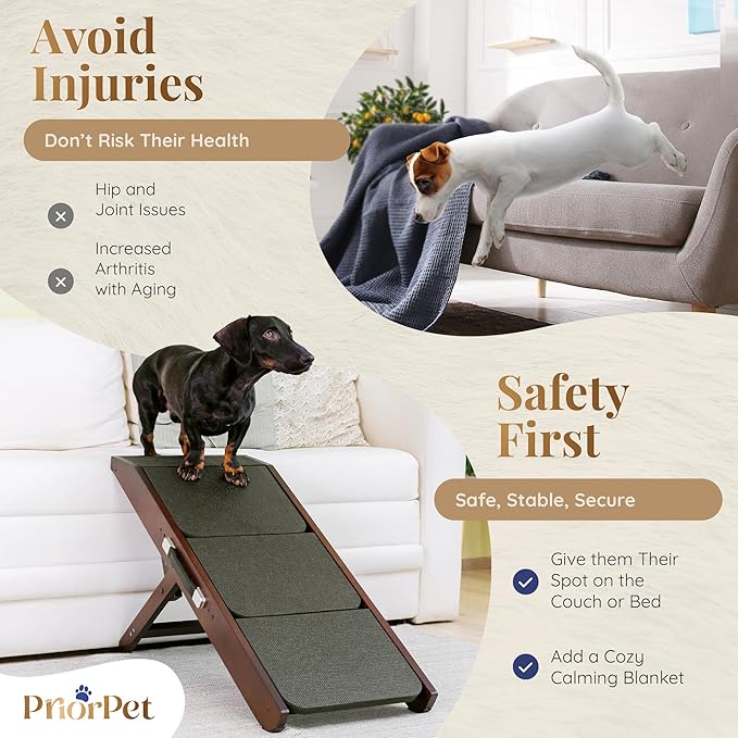 Dog Steps for Bed & Couch 2-in-1 Dog Stairs/Ramp - Height Adjustable Dog Ramp for Couch 7” - 20” - Pet Stairs, Dog Stairs for Small Dogs - Easy to Move Pet Steps with Landing Platform, Walnut-PawvioPets