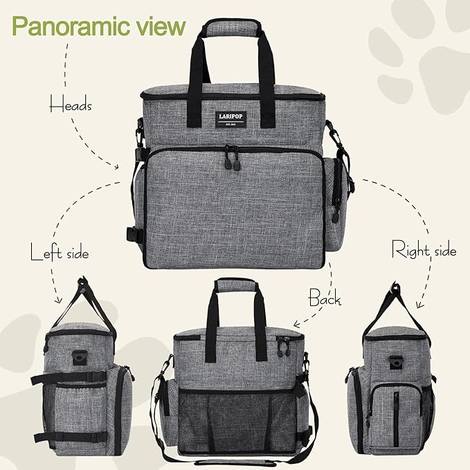 Dog Travel Bag,Weekend Pet Travel Bag Set for Dog and Cat,Airline Approved Tote Multi-Function Dog Bags for Traveling,Include 2 Collapsible Bowls,2 Food Storage Containers,1 Feeding Mat,Gray-PawvioPets
