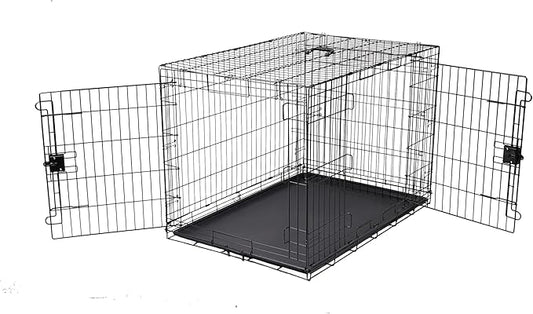 Amazon Basics Durable,Foldable Metal Wire Dog Crate with Tray, Double Door, 42 x 28 x 30 in, Black-PawvioPets