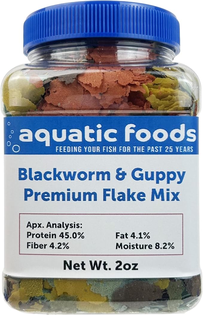 Aquatic Foods Inc. California Blackworm & Guppy Mix Premium Flakes for Discus, Cichlids All Community Tropical Fish Also Pellet Mix, Wafer Mix Included…2oz-PawvioPets