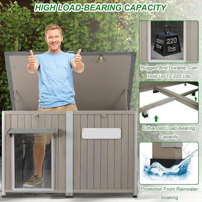 Dog House Outdoor Weatherproof & Wooden Dog Kennel with Chew-Proof Iron Frame，Removable Floor, Adjustable Vent Window, Easy Assembly for Large and Extra-Large Dogs 55.1" D x 33.1" W x 34.8" H-PawvioPets