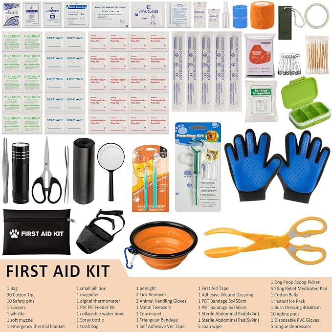 Dog First Aid Kit - Pet First Aid Kit for Dogs with Pooper Scooper First Aid Supplies for Home Camping Hiking Traveling Hunting and Sports-PawvioPets