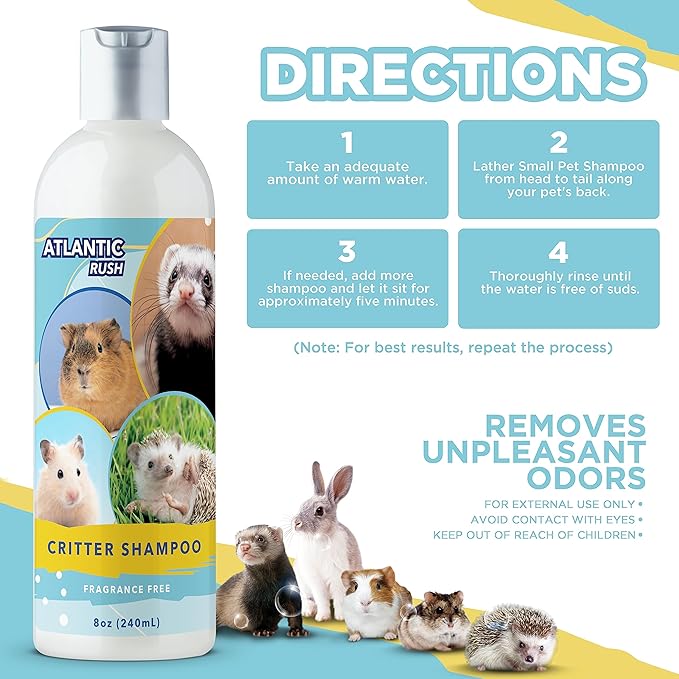Critter Shampoo for Small Pets -Small Animal Fragrance & Detergent Free Shampoo - Sensitive Skin Shampoo for Ferrets, Guinea Pigs, Rabbits, Hedgehogs, Hamsters & Sugar Gliders (8 oz Fragrance Free)-PawvioPets
