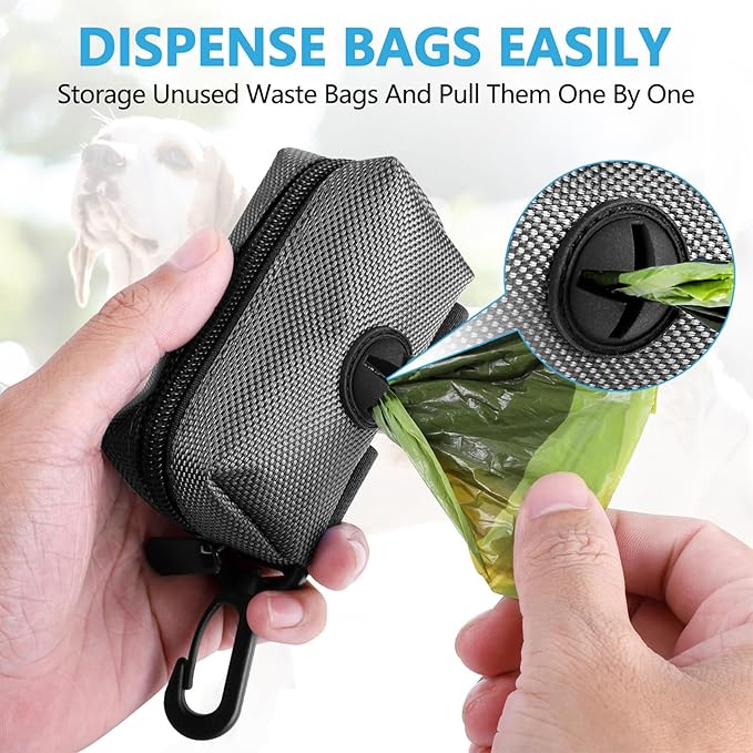 Dog Waste Bag Dispenser Pet Poop Bags Holder for Doggie Waste Bags Dispensers Soft Fabric Zipper Small Doggy Puppy Pouch for Leash Accessory Attachment with Carrier,Grey-PawvioPets