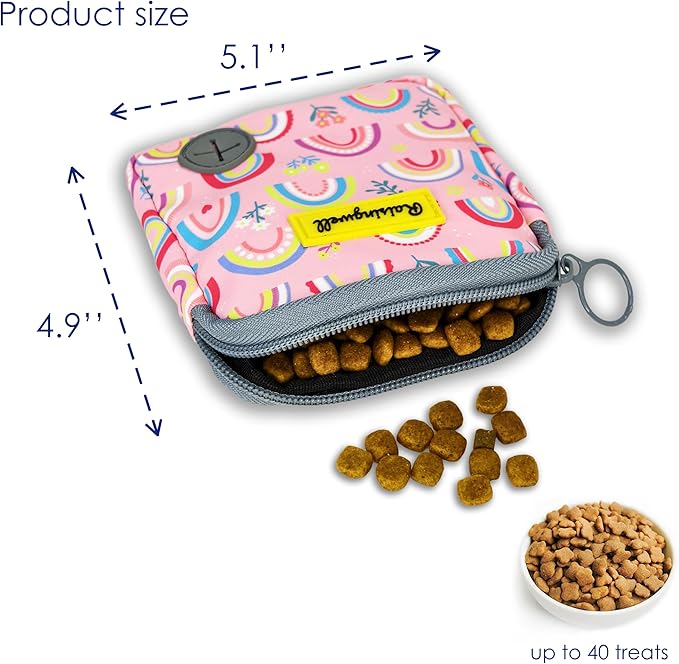 Dog Treat Pouch for Pet Walking and Training with Clicker Poop Bags Small Fanny Zipper Pack Holder for Puppy Snack Dispenser Kit for Leash and Outdoor Use (Rainbow)-PawvioPets