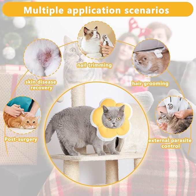Cat Cone Collar Soft, Waterproof Cats Cones to Stop Licking After Surgery, Adjustable Soft Elizabeth Cats Collars for Wound Healing, Flower Shape Cat Recovery Collar (Yellow, Medium)-PawvioPets