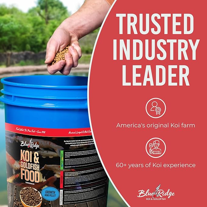 Blue Ridge Koi Fish Food 14lb - Koi Food Mini Growth Formula, Goldfish Food, Premium Fish Food for Ponds, Ponds Fish Food, Floating Pond Pellets-PawvioPets