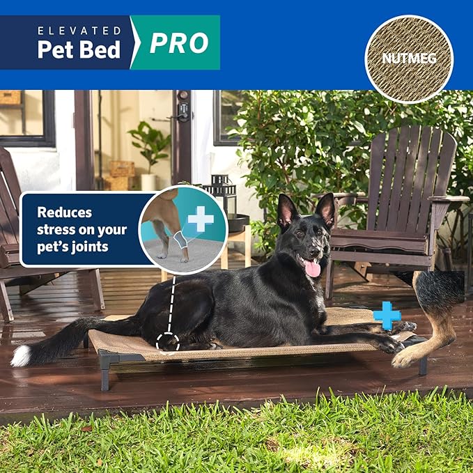 Coolaroo Pro Elevated Dog Bed - Low-Profile Access, Moisture-Resistant Cover, Breathable Fabric & Tool-Free Setup, Nutmeg, Standard-PawvioPets