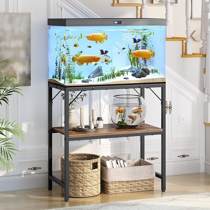 20 Gallon Fish Tank Stand, Aquarium Stand with 2-Tier Storage Shelves, Heavy Duty Breeder Turtle Terrarium Stand Rack for Home Office, 24.0" L x 11.8" W x 24.4" H, Rustic Brown FTHR2001-PawvioPets
