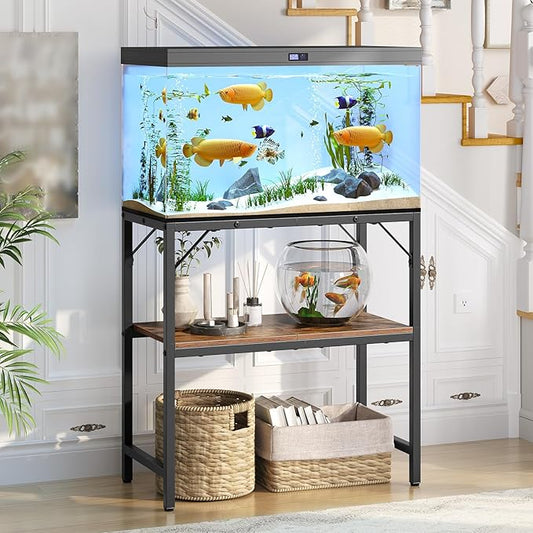 20 Gallon Fish Tank Stand, Aquarium Stand with 2-Tier Storage Shelves, Heavy Duty Breeder Turtle Terrarium Stand Rack for Home Office, 24.0" L x 11.8" W x 24.4" H, Rustic Brown FTHR2001-PawvioPets