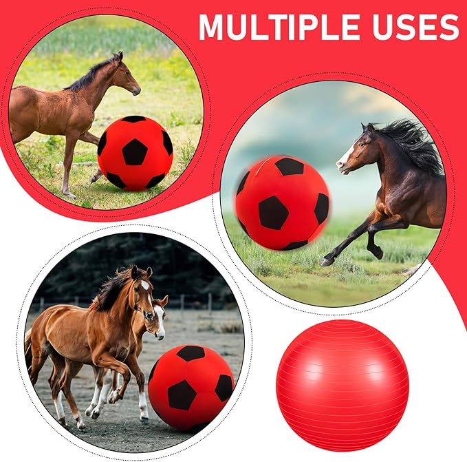 40inch Giant Herding Ball with Ball Cover Anti Burst Please Watch VCR for How to Inflation Horse Toys for Horses Stall Entertainment Play, Pump Included(Red Color,Stylish)-PawvioPets