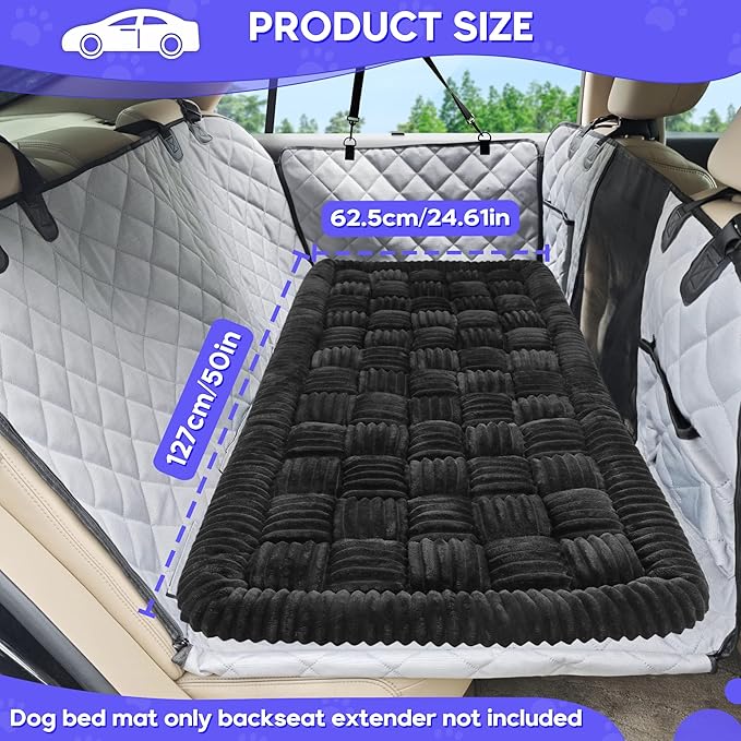 Dog Car Bed Mat, Non-Slip Backseat Extender Pet Blanket, Plaid Dog Bed for SUVs, Sedans & Trucks, Chew-Resistant Travel Pad for Dogs, Easy Clean & Scratch-Proof & Comfort (50"x24.6") Black-PawvioPets