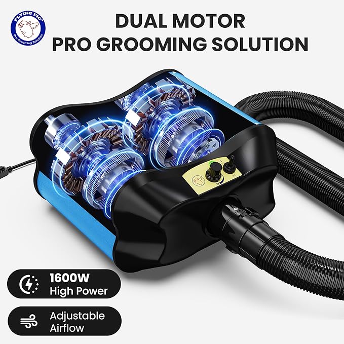 Flying Pig Double Motor High Performance Dog Pet Grooming Dryer (Teal Blue)-PawvioPets