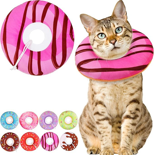 Cat Cone Collar Soft, Cute Cat Donut Collar After Surgery, Adjustable Kitten Recovery Cones to Stop Licking, Lightweight Neck Elizabethan Collars for Cats Kittens (Chocolate Pink, Medium)-PawvioPets