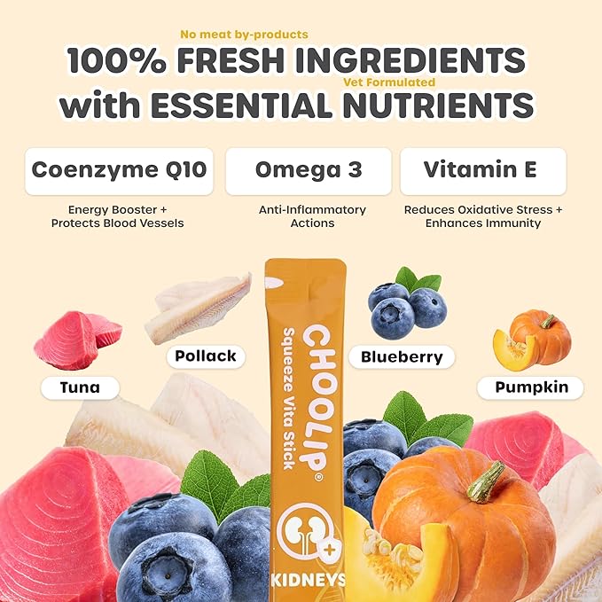 Grab & Go Squeeze Vita Stick Lickable Treats for Dogs & Cats. 49 Kidney Support Sticks with Essential multivitamins. Soft and Tasty Paste for All Life Stages, Supporting Kidney Health-PawvioPets