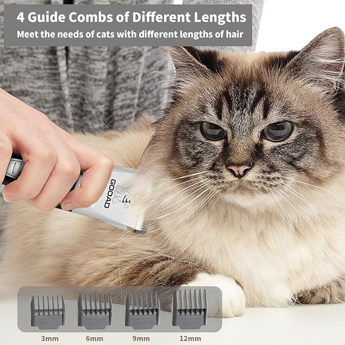 Cat Clippers for Matted Hair, Cat Grooming Kit, Cordless Cat Shaver for Long Hair, Low Noise Paw Trimmer, Cat Hair Trimmer for Grooming,Quiet Pet Hair Clippers Tools for Cats Dogs (White)-PawvioPets