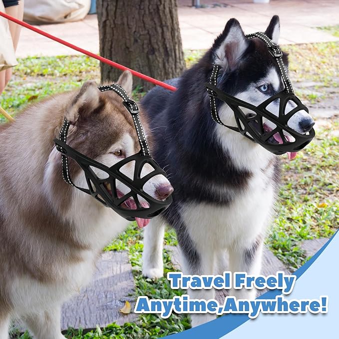 Dog Muzzle for Large Dogs, Medium and X-Large Aggressive Dog, Breathable Basket Muzzles, Suitable for Grooming Trimming Training, Allows Panting Drinking (Black, L)-PawvioPets