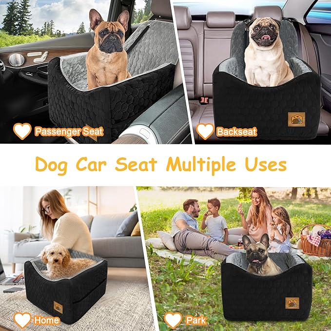 Dog Car Seat for Small/Medium Dogs, Memory Foam Dog Booster Seat, Travel Safety Per Car Seat with Washable Removable Cover, Storage Pockets, up to 35 lbs(BlackGray)-PawvioPets