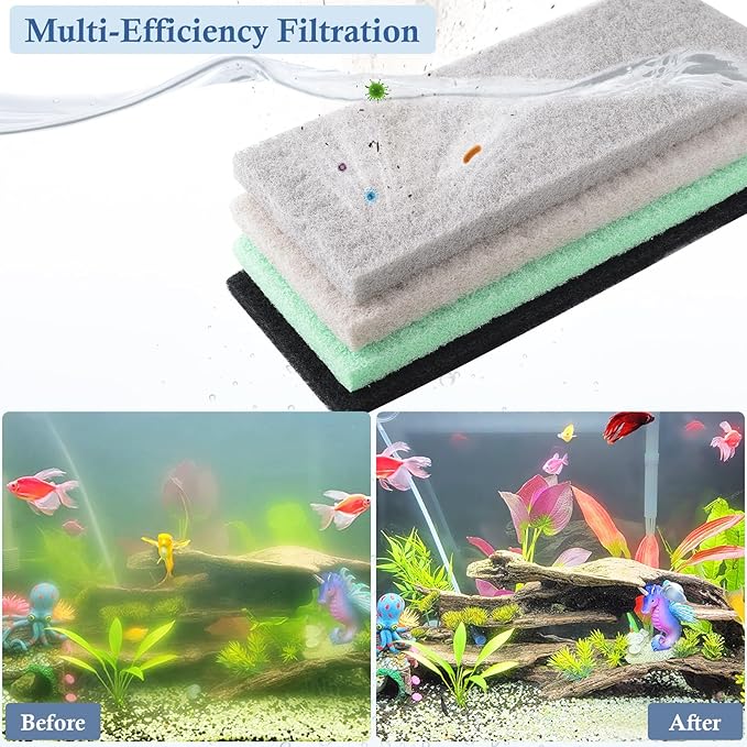 4 Pack Mixed Filter Pads 12.6" x 5" for Aquarium, Cut-to-Fit Fish Tank Filter Media with Ammonia&Carbon&Phosphate Reducer, Aquarium Filter Sponge, Compatible with Most Filters-PawvioPets