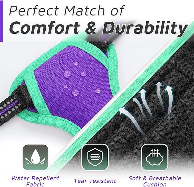 Eagloo Dog Harness for Large Dogs, No Pull Service Vest with Reflective Strips and Control Handle, Adjustable and Comfortable for Walking, No Choke Harness with 2 Metal Rings, Purple & Green, M-PawvioPets