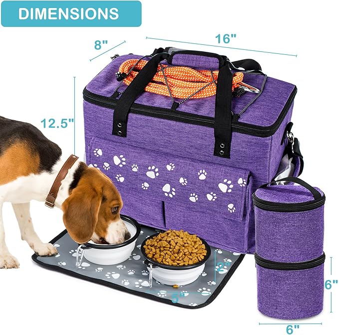 Dog Travel Bag, Airline Approved Dogs Bags for Traveling, 2 Dog 's Food Travel Container and Collapsible Bowls, Weekend Pet Travel Bags (X-Large)-PawvioPets