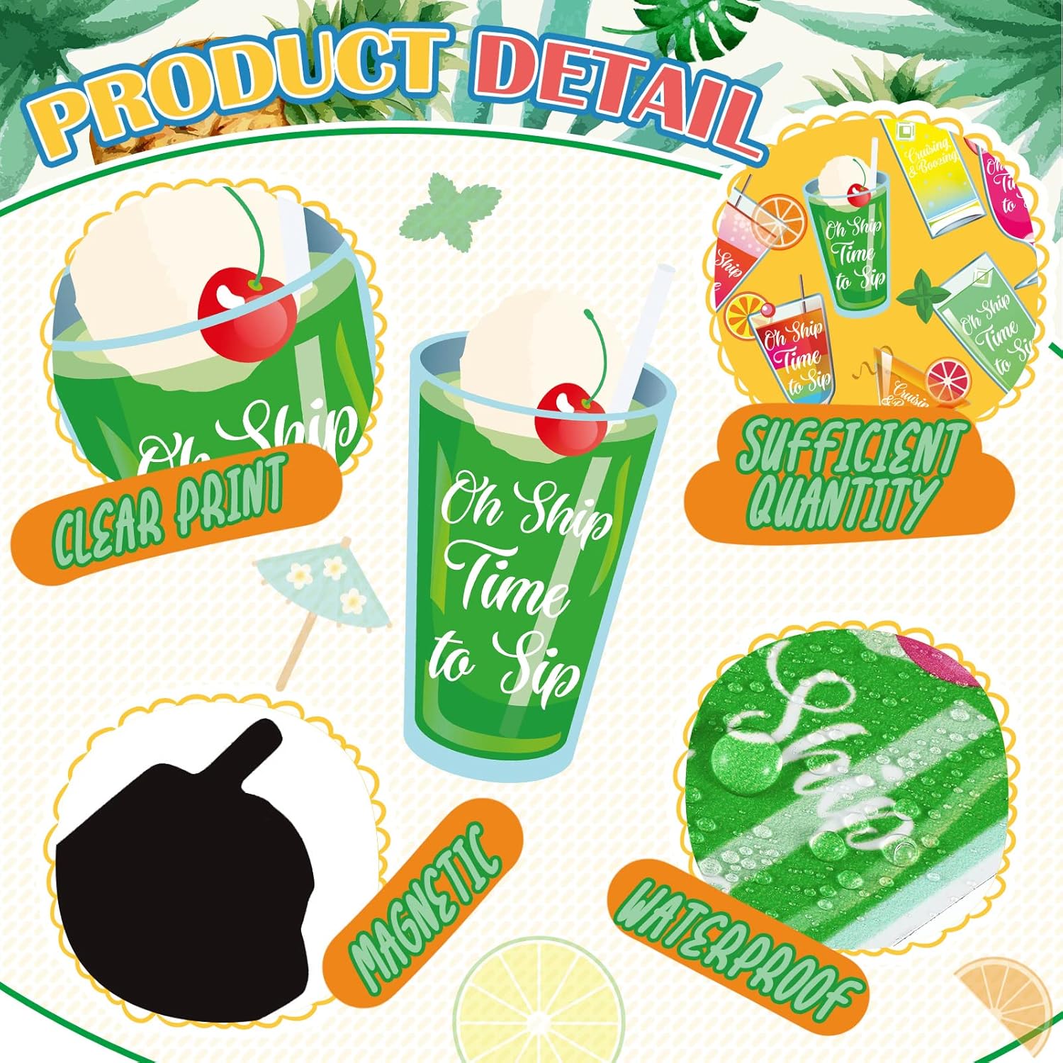 Xuhal 25 Pieces Tropical Drink Cruise Door Decorations Funny Magnetic Cruise Decorations Magnet Customized Door Cabin Decor for Carnival Birthday Essentials Accessories Magnet