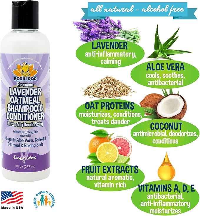 Bodhi Dog Premium Lavender Oatmeal Shampoo & Conditioner - Organic Formula for Dogs, Cats & Pets - Hypoallergenic, Soothes Dry, Itchy Skin & Supports Skin Health - Made in USA (8 Fl Oz)-PawvioPets