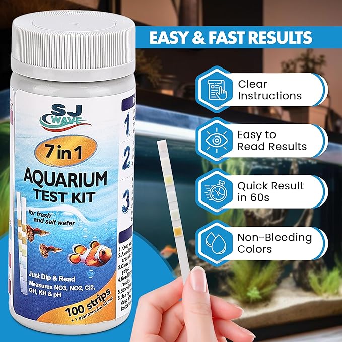 7 in 1 - Aquarium Test Strips | 100 Fast & Accurate Strips | Fish Tank Aquariums Water Test Kit & ebook | Aquarium Thermometer | Fish Tank Water Testing Kit for Fresh & Saltwater | Versatile Usage-PawvioPets