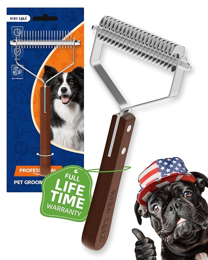 Dog Brush for Shedding 20 Blade Dematting Tool Pet Brush, Undercoat Rake for Large Medium Small Dogs and Cats, Shedding Dog Comb for Grooming, Premium Wood Handle, Efficiently Detangle and Groom Coats-PawvioPets