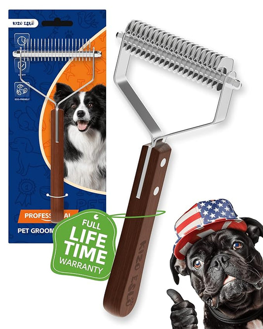 Dog Brush for Shedding 20 Blade Dematting Tool Pet Brush, Undercoat Rake for Large Medium Small Dogs and Cats, Shedding Dog Comb for Grooming, Premium Wood Handle, Efficiently Detangle and Groom Coats-PawvioPets