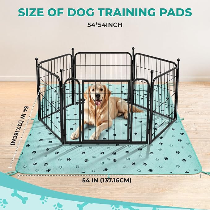 Fostanfly Washable Pee Pads for Dogs, 2 Pack Large 54"x54" Ultra-Absorbent and Leak-Proof Non-Slip Reusable Potty Training Pads for Dogs, Cats, Puppy, Potty of Add 8 Lanyards, Green-PawvioPets
