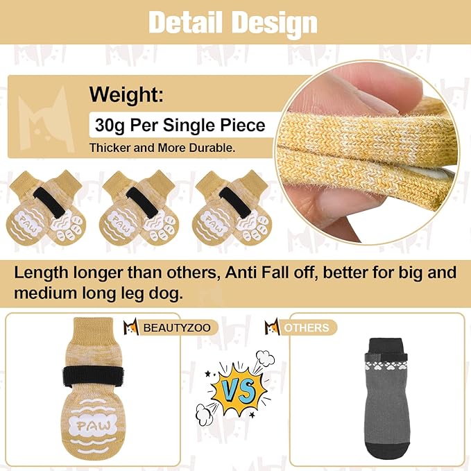 BEAUTYZOO Anti Slip Dog Socks for Small Medium Large Dogs with Grips Straps on Hardwood Floor Protection Wear, Traction Control 3 Pairs Double Side Paw Protector to Prevent Licking for Girl or Boy-PawvioPets