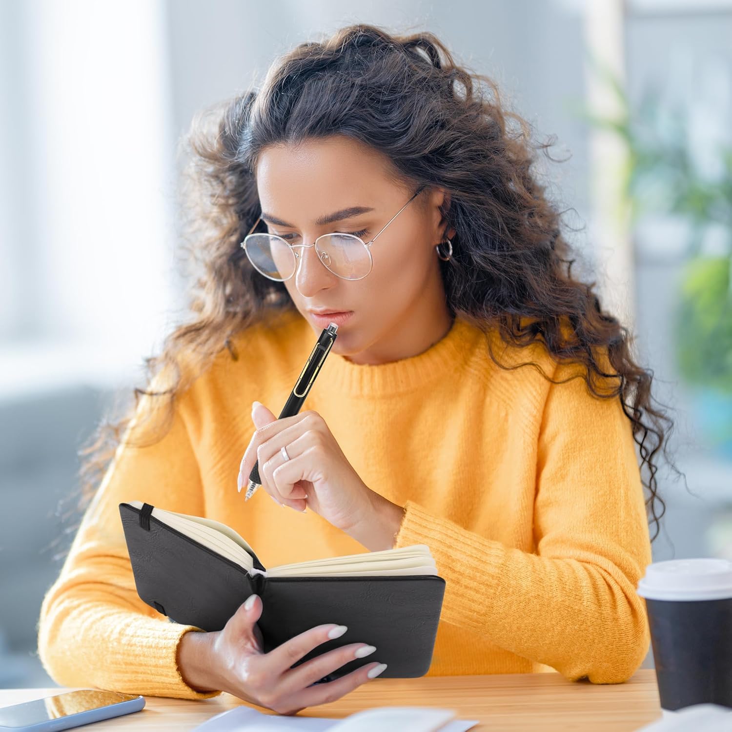 Aodaer 50 Sets Pocket Notebook Journal with Pens, 160 Pages, 3.5 x 5.5 Inch Mini Lined Journal Notebook A6 Leather Hardcover College Ruled Notepad with Pen Holder for School Office Gifts, Black