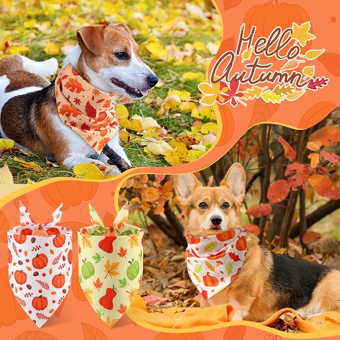 Abbylike 200 Pcs Fall Dog Bandanas Bulk Pumpkin Bandanas for Dogs Pets Triangle Kerchief Bibs Scarf for Fall Autumn Thanksgiving Costume Photo Props Accessories Pet Shops Adoption Events, 25 Styles-PawvioPets