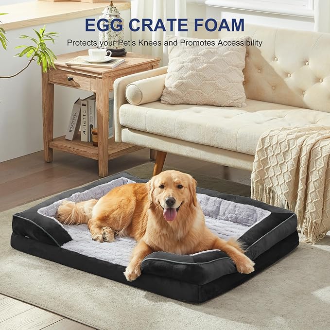FURTIME Orthopedic Dog Bed for Small Dogs - Washable Dog Sofa Beds Small, Supportive Foam Pet Couch Bed with Removable Washable Cover, Waterproof Lining and Nonskid Bottom, Black-PawvioPets