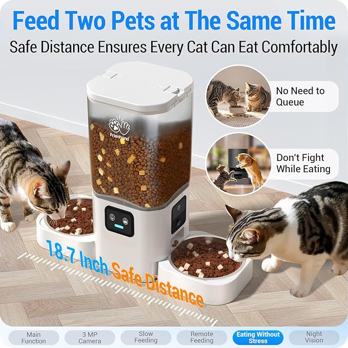 Automatic Cat Feeder with Two HD Camera for 2 Cats: 5G WiFi Automatic Dog Feeder with Night Vision & Slow Feed, 7L Auto Cat Food Dispenser for Multiple Pet, Detachable for Cleaning - 29 Cup-PawvioPets