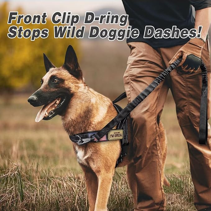 Forestpaw No Pull Dog Harness - Soft Flannel Padded Tactical Dog Vest Harness with Quick Release Buckle, Adjustable Reflective Pet Harness for Medium Dogs Walking Training,Black M-PawvioPets