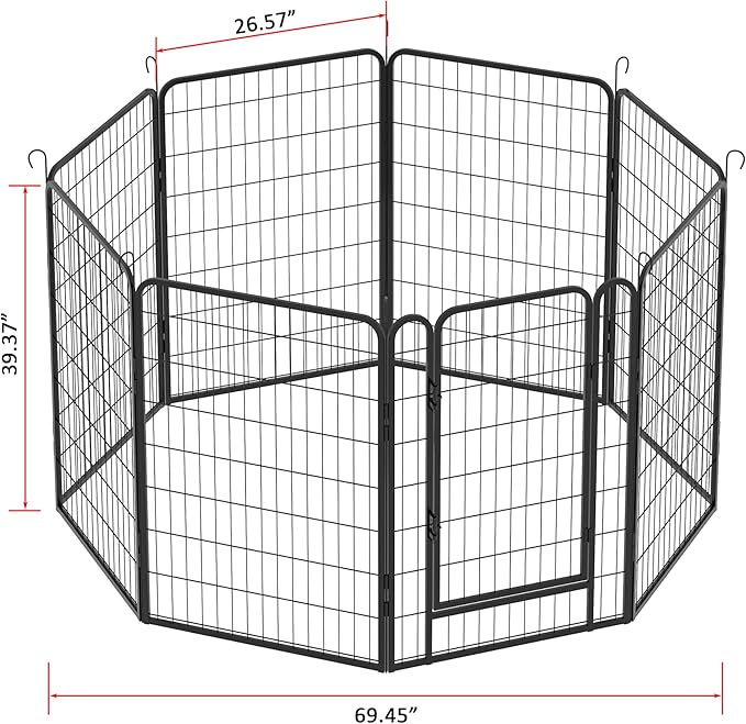 Dog Playpen, Outdoor Dog Fence, 12 Panels, 40" H Dog Pen for Large/Medium/Small Dogs, Heavy Duty Metal Pet Fence with Gate, Portable Dog Fence for RV Camping and Yard (Black)-PawvioPets