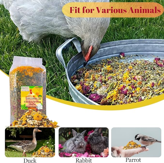 21 oz Chicken Nesting Herbs Flowers - 1.3lb Poultry Blend Herbs 12 Premium Nesting Box Herbs for Chicken Coop Refresher Boost Egg Laying Hens Herb Supplement for Backyard-PawvioPets