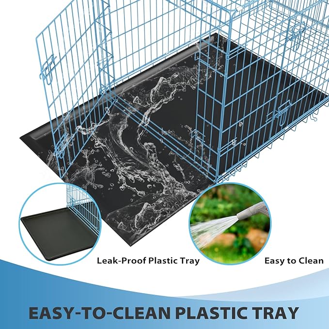 BestPet | Dog Crate | 42" | Blue | Foldable Metal Kennel with Double Doors, Secure Slide-Bolt Latches, Leakproof Tray | Portable Dog Cage for Large Breeds | for Travel, Indoor & Outdoor Use-PawvioPets