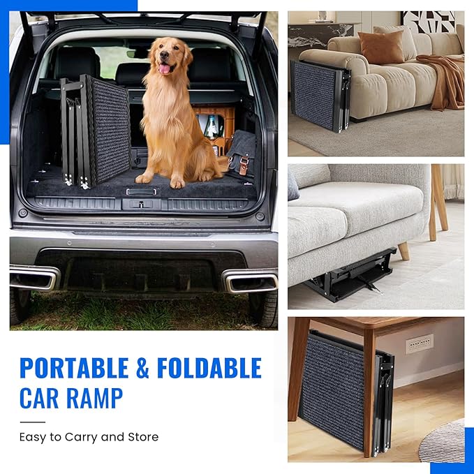 Dog Ramp for Car, 63"x17" Foldable Car Ramp for Dogs, Dog Car Dog Ramps for Large Dogs SUV, Car Dog Ramp with Non-Slip Rug Surface, Folding Dog Ramp for Truck, SUV-PawvioPets