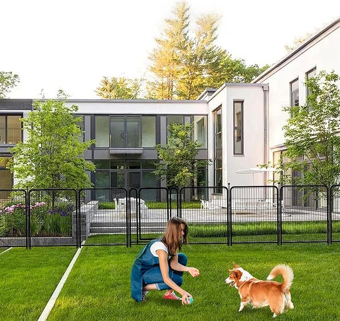 Dog Playpen 36inch 4 Panels, Puppy Playpen Indoors, Dog Fences Outdoor for Yard, Wide Door Low Threshold Garden Fencing for Medium/Large Pets. Black Pens Total 8.9 Ft(L)-PawvioPets