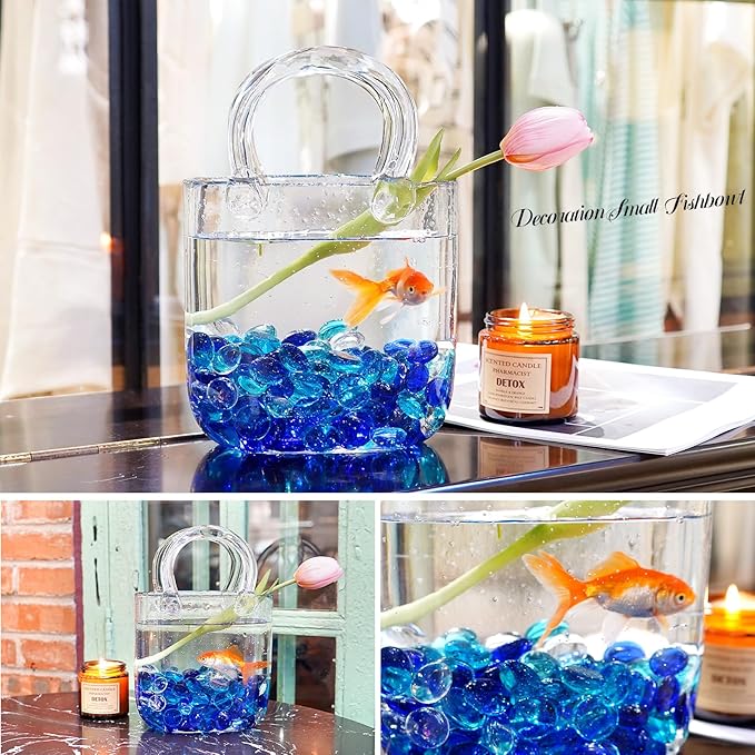 10LB Blue Mix Flat Glass Marbles for Vases, Mancala Stones Gemstone Beads Vase Filler Decorative Glass Pebbles for Fish Tank, DIY Crafts, Aquarium Decor Rocks-PawvioPets