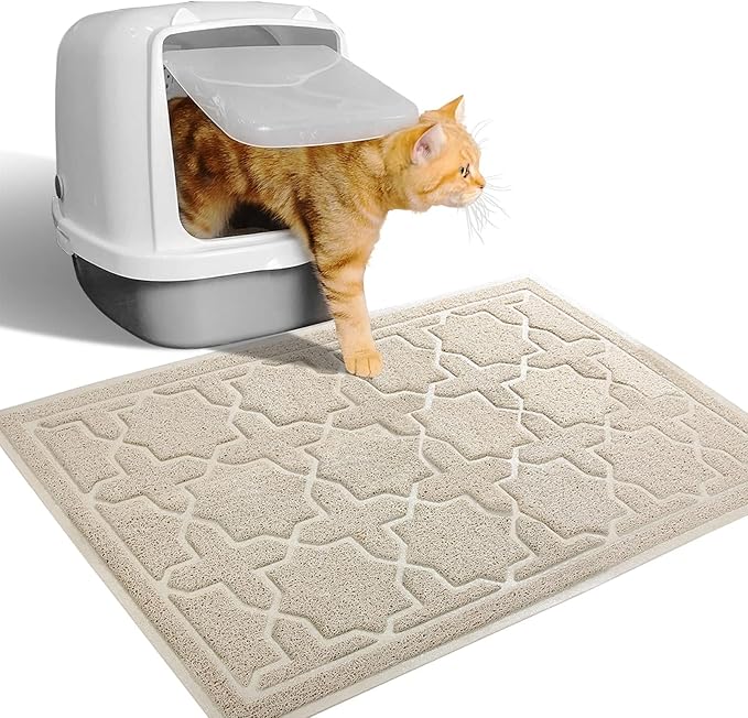 Yimobra Cat Litter Mat, 24"x20" Litter Mat with Litter Lock Mesh, Soft Cat Litter Mat Litter Trapping Mat, Easy to Clean, Non-Slip, Water Resistant, Litter Free Floors, Beige-PawvioPets