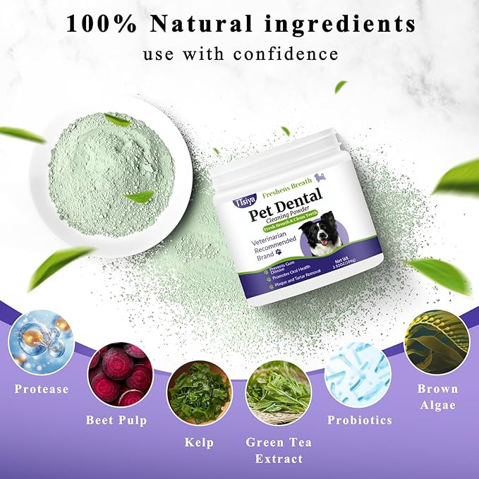 Dog Teeth Cleaning Powder, Pet Dental Powder -Dental Care, Dogs Breath Freshener with Probiotics for Tartar & Reduces Plaque & Bad Breath Teeth Cleaning for Small, Medium, Large Dogs 100g-PawvioPets