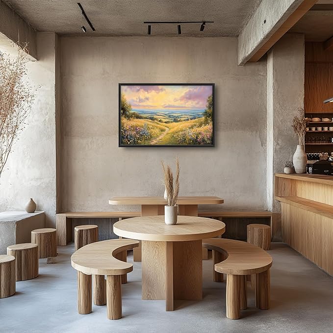 Framed Large Rustic Wall Art for Living Room, Oversized Farmhouse Countryside Nature Landscape Wall Decor Wildflower Field Canvas Painting Floral Pictures Modern Artwork for Bedroom Office 36"x24"-PawvioPets