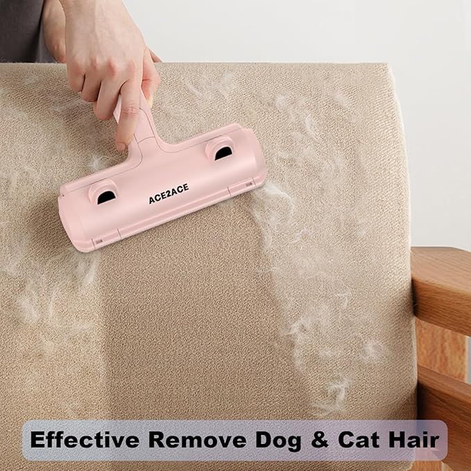 ACE2ACE Pet Hair Removal Tool, Lint Roller Brush for Cats and Dogs, Reusable Self Clean Pet Fur Remover, Pet Hair Remover for Laundry, Carpet, Furniture, Couch, Sofa and Bedding (Pink)-PawvioPets