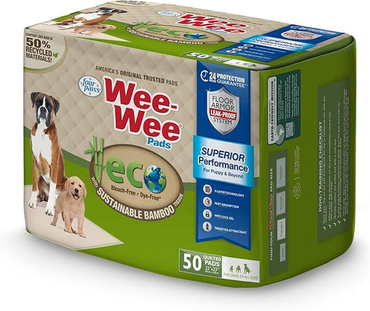 Four Paws Wee-Wee Superior Performance Bamboo Pee Pads for Dogs, Earth Friendly Dog & Puppy Potty Training Pads, Crate Liners, Housebreaking Supplies, 22" x 23" (50 Count)-PawvioPets