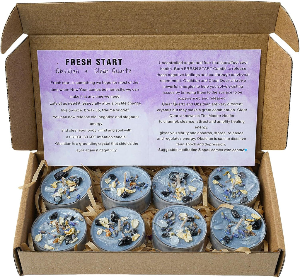 Tealight Soy Candles with Crystals And Herbs, Handmade Energy Candles, Healing Crystal Soy Candles, Aromatherapy Candles. (Grey)