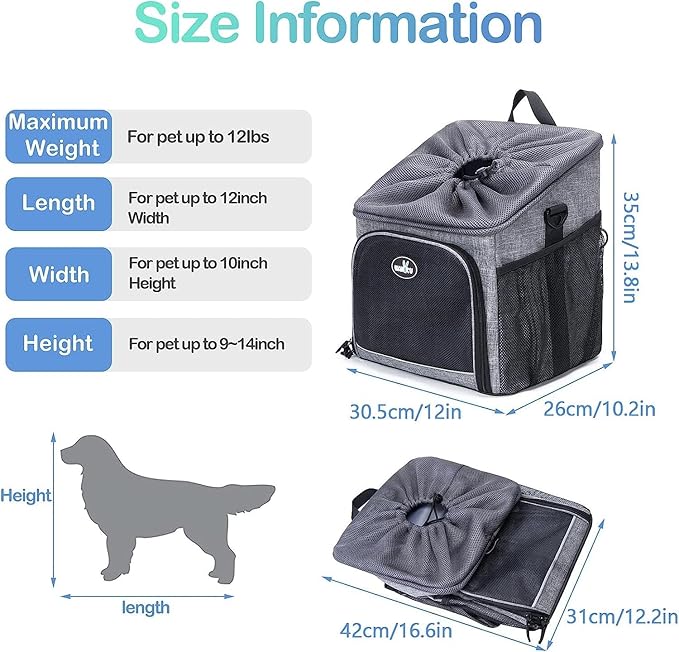 Dog Bike Basket Carrier, Pet Bicycle Front Carrier Backpack for Bike Riding Foldable Removable, Reflective Strips, 2 Side Storage Pockets, Pet Travel Bag for Cats Small Dogs-PawvioPets